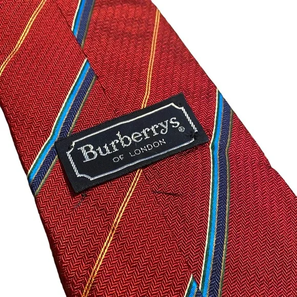 Vintage Burberrys tie 100% Silk - Red and Blue Made in the USA Burberry - Picture 9 of 11